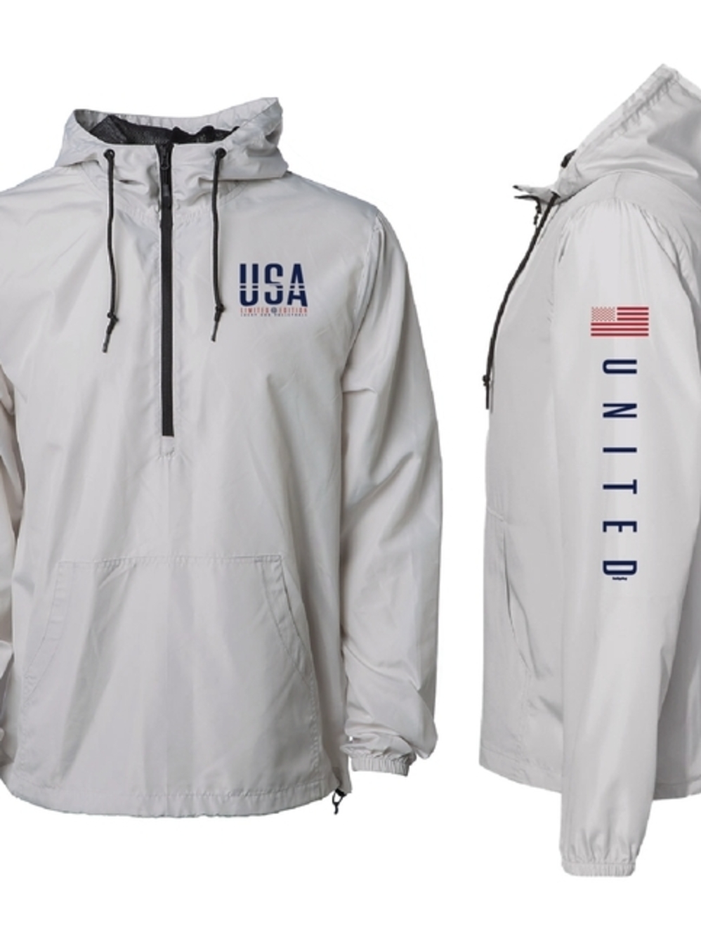 USA Volleyball Light Gray Quarter Zip Windbreaker with Hood